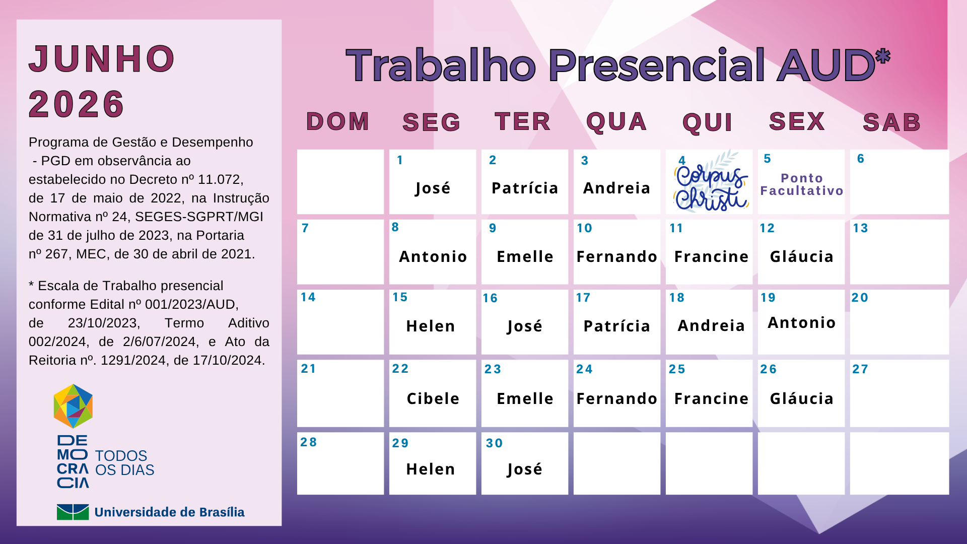 Escala Junho 2026 AUD